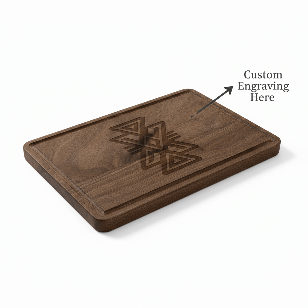 Hadi Craft USA 9" x 6" Walnut Cutting Board with Drip Ring & Custom Personalized Engraving, engraved wooden cutting board, personalized handmade board