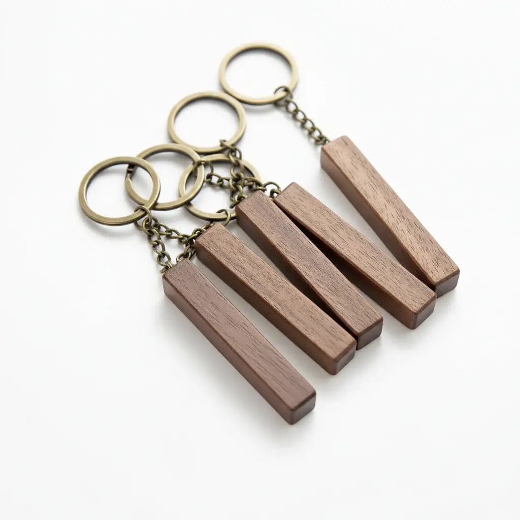 Hadi Craft USA Walnut keychain blanks for laser engraving Blanks with Leather Strap, unfinished handmade DIY keychain set, personalized engraved