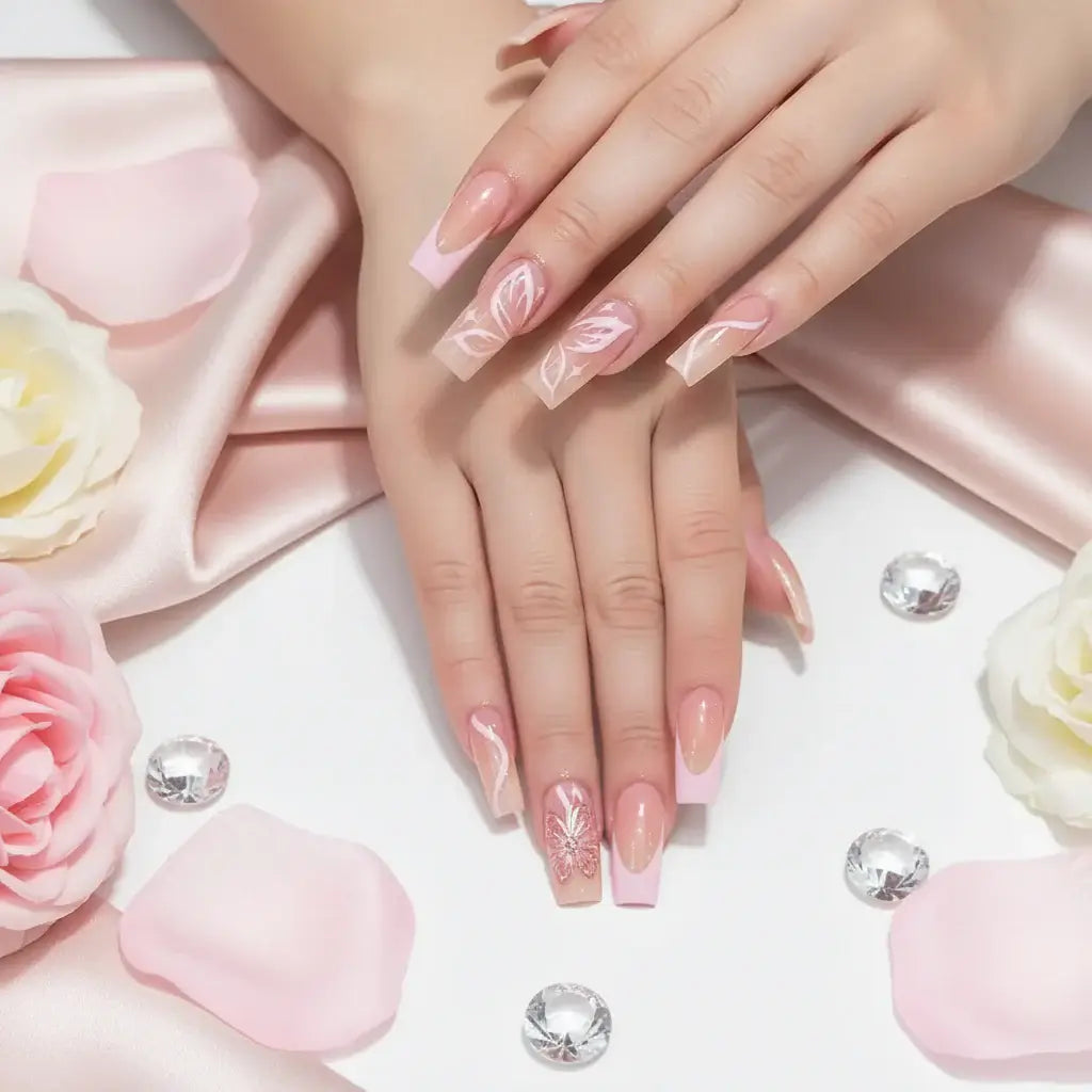 Alt Tag: Hadi Craft USA White French Almond Press-On Nails with 3D Bowknot Design – 24PCS, resin nails, handmade manicure