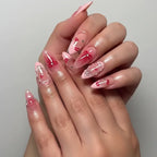 Hadi Craft USA Wine Red Almond Press-On Nails with Rabbit & Bow Design 24 Pieces, plastic false nails, handmade nail art