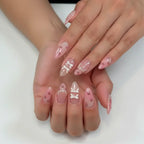 Hadi Craft USA Wine Red Almond Press-On Nails with Rabbit & Bow Design 24 Pieces, cute rabbit art, handmade press-on nails