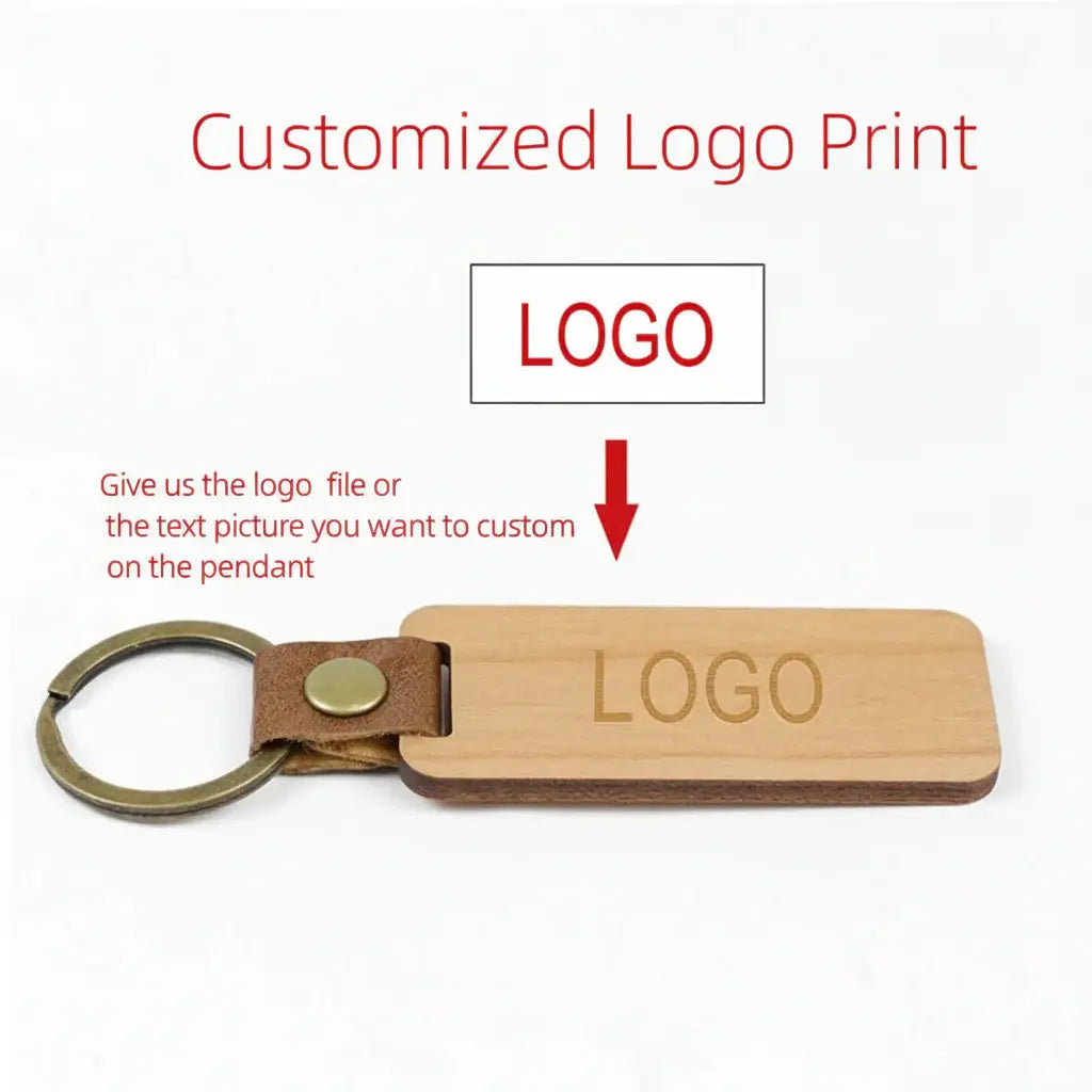 Hadi Craft USA Custom engraved Wooden Keychain, New Wooden Keychain With Engraved logo on PU leather and wood pendant, personalized