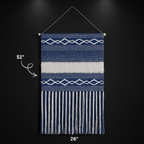 Denim Blue & White Macrame Tapestry, Geometric Woven Wall Hanging,