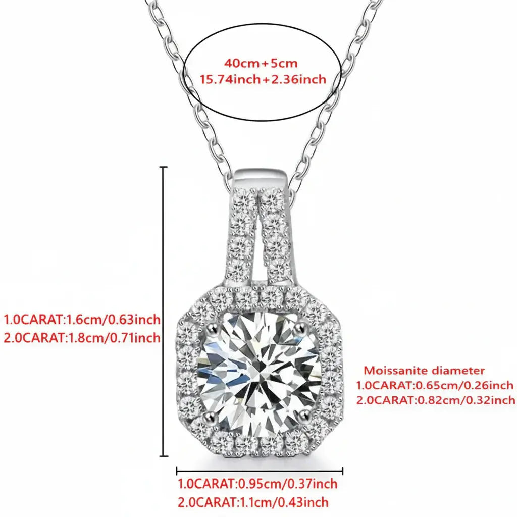 Moissanite diamond pendant necklace Rhodium Plated 925 Silver