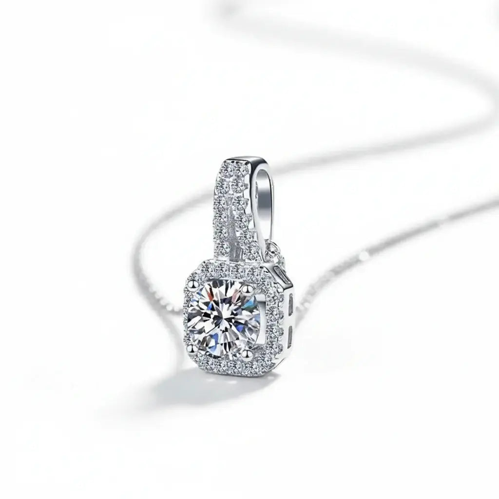 Moissanite diamond pendant necklace Rhodium Plated 925 Silver