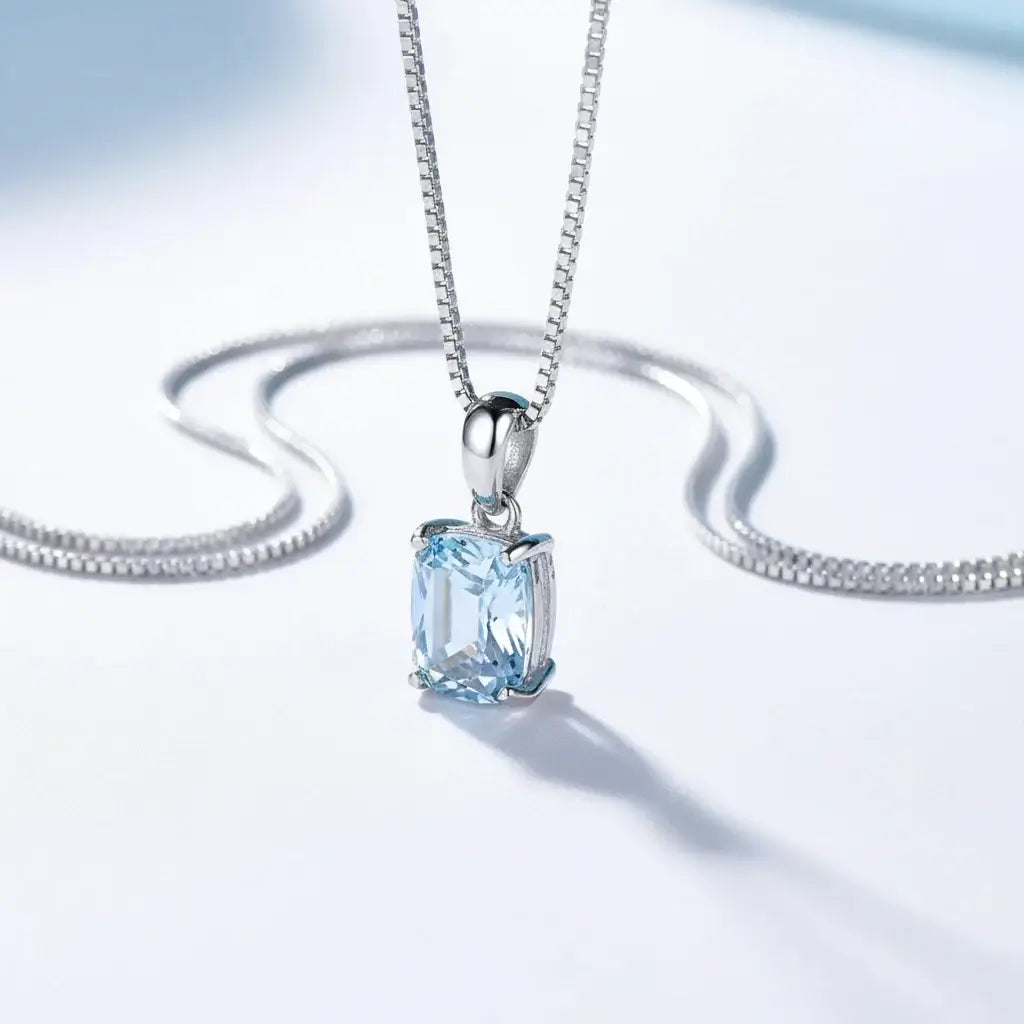 Sterling silver blue stone pendant necklace Fine Jewelry 925 Sterling