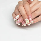 Alt Tag: Hadi Craft USA Wine Red Almond Press-On Nails with Rabbit & Bow Design 24 Pieces, cute rabbit pattern, handmade press-on nails, DIY nails