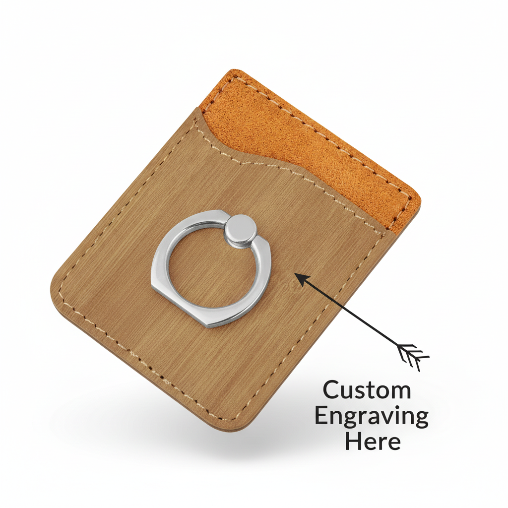 Bamboo Laserable Leatherette Phone Wallet with Silver Ring – Personalized Engraving