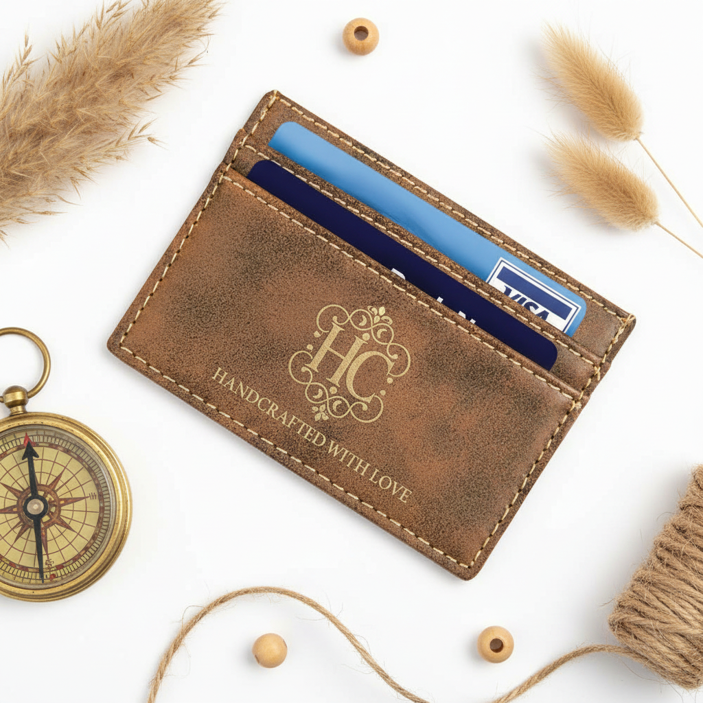 4" x 2 3/4" Rustic Gold Laserable Leatherette Wallet Clip with Personalized Engraving
