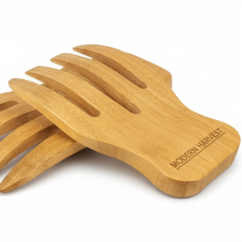 6 1/2" Bamboo Salad Hands Set with Custom Personalized Engraving