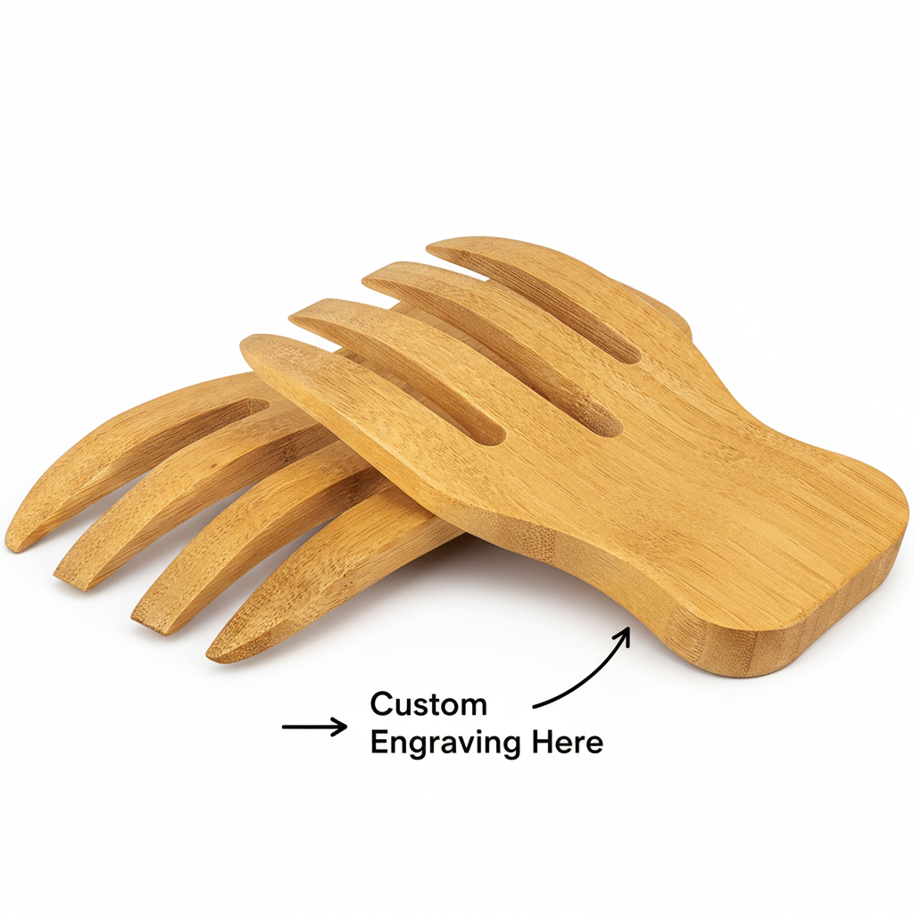 6 1/2" Bamboo Salad Hands Set with Custom Personalized Engraving