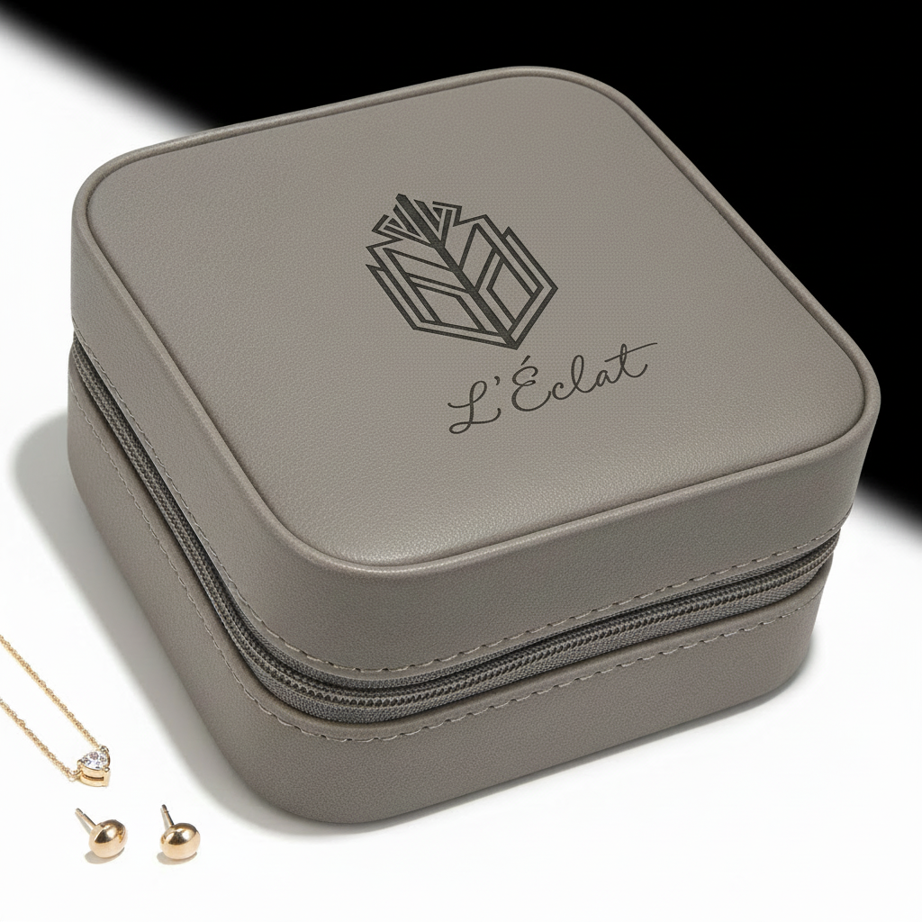 4" x 4" Rustic/Silver Laserable Leatherette Travel Jewelry Box – Personalized (2 Colors)