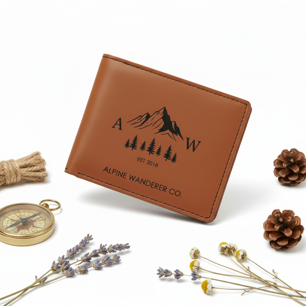 Leather Bifold Wallet with Personalized Engraving – Rich Textured Finish, Water Resists