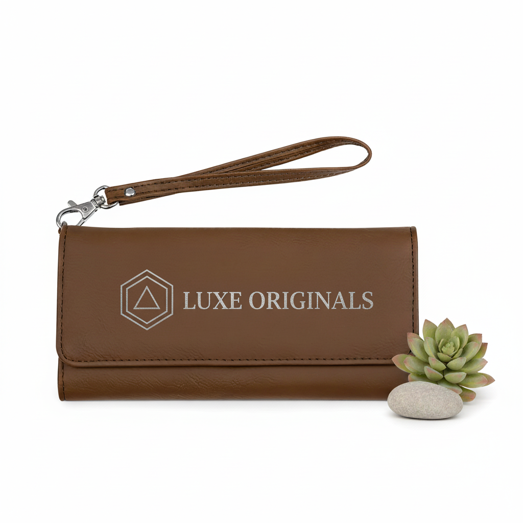 7 1/2" x 4" Laserable Leatherette Wallet with Strap – RFID Protected & Personalized
