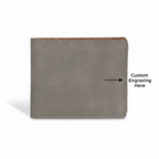 Alt Tag: Hadi Craft USA Laserable Leather Bifold Wallet with Personalized Engraving – Rich Textured Finish, gray leather wallet, engraved personalized