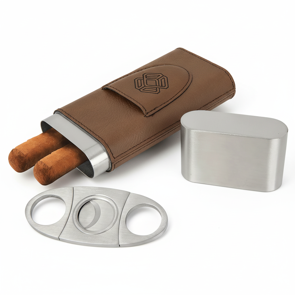 Laserable Leatherette Cigar Case with Cutter – Personalized Engraving