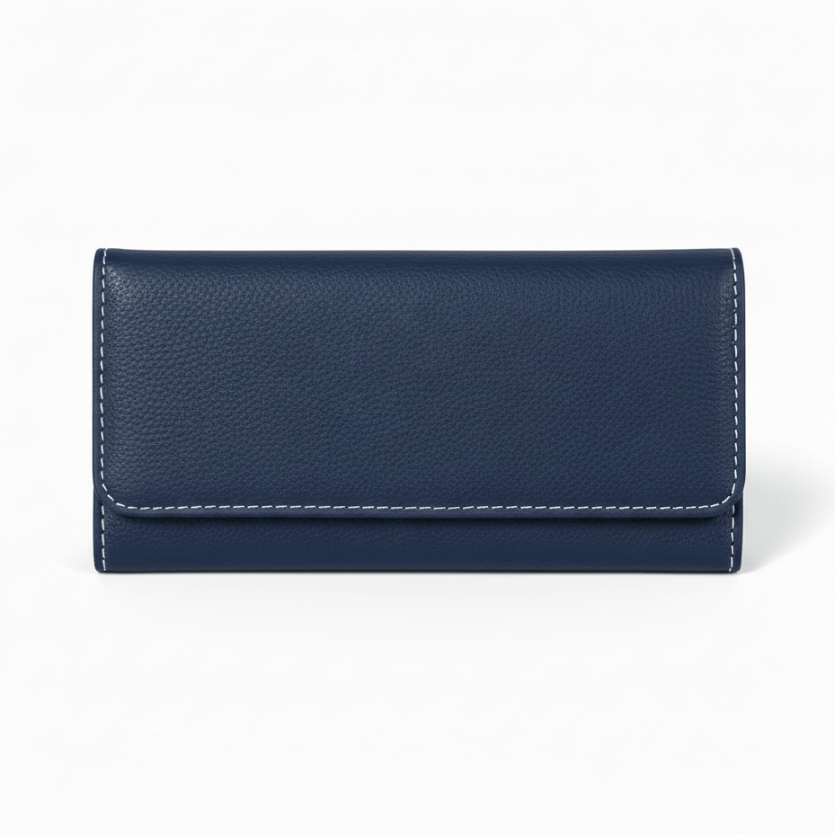 Hadi Craft USA 7 1/2" x 4" Laserable Leatherette Wallet with Strap – RFID Protected & Personalized, navy leather wallet, personalized, engraved