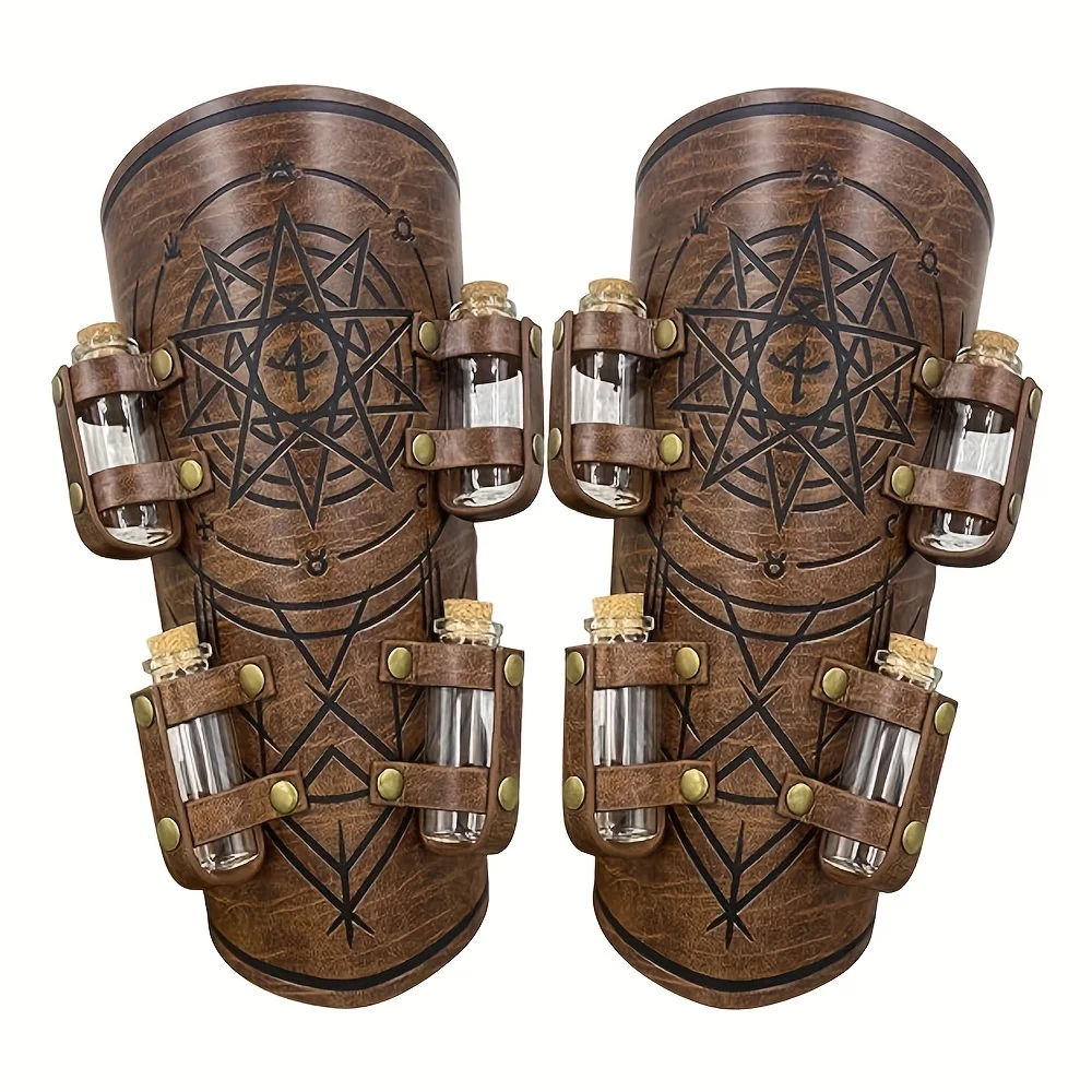 Medieval Alchemy Bracers with 8 Cork Bottles | Faux Leather Arm Guards