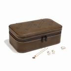 Alt Tag: Hadi Craft USA 7 1/2" x 4 1/2" Rustic/Silver Laserable Leatherette Travel Jewelry Box – Personalized with necklace, bracelet, earrings keywords: personalized jewelry box, laserable leatherette, Hadi Craft USA