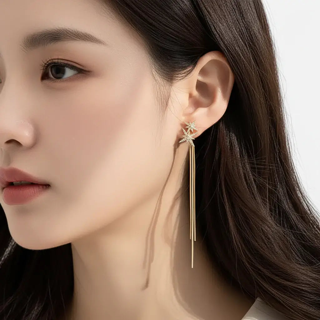 korean tassel drop earrings Long Tassel Drop Earrings Elegant jewelry - Hadi Craft