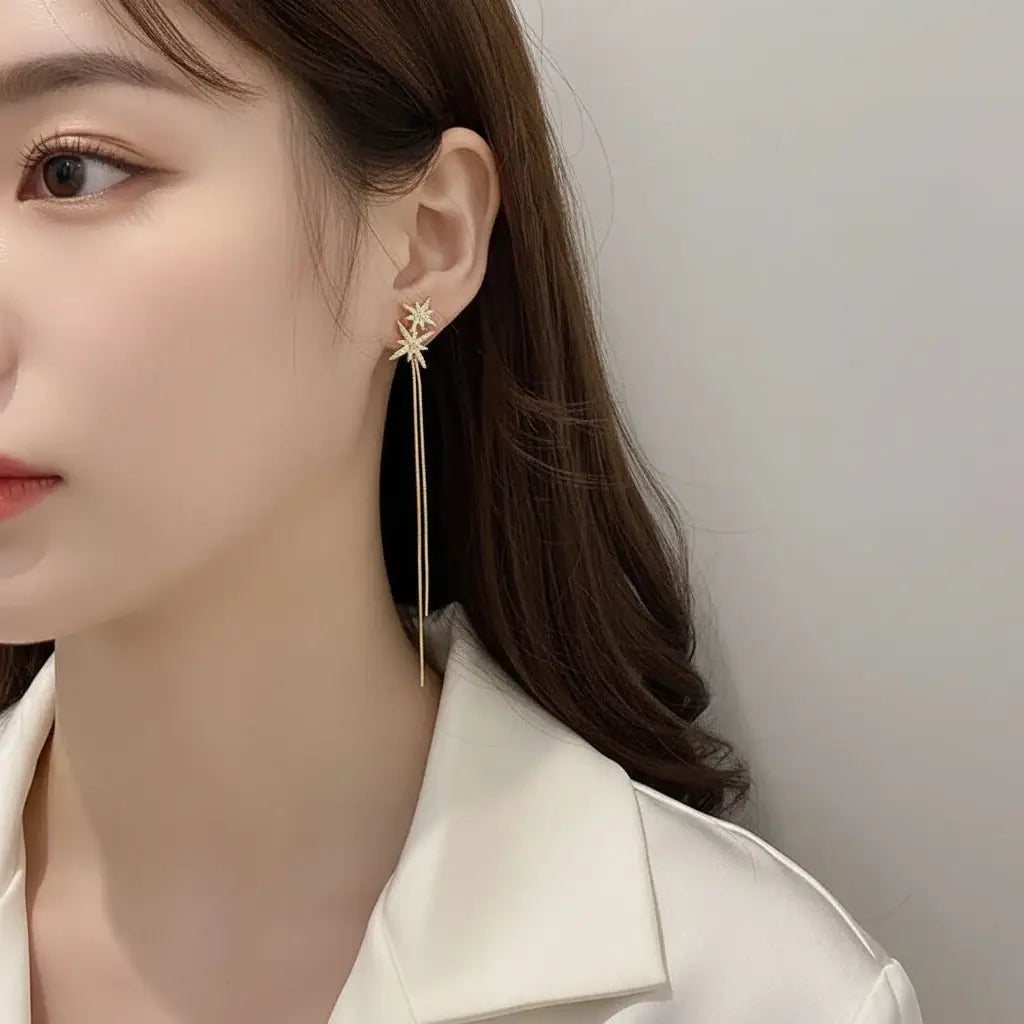 korean tassel drop earrings Long Tassel Drop Earrings Elegant jewelry - Hadi Craft