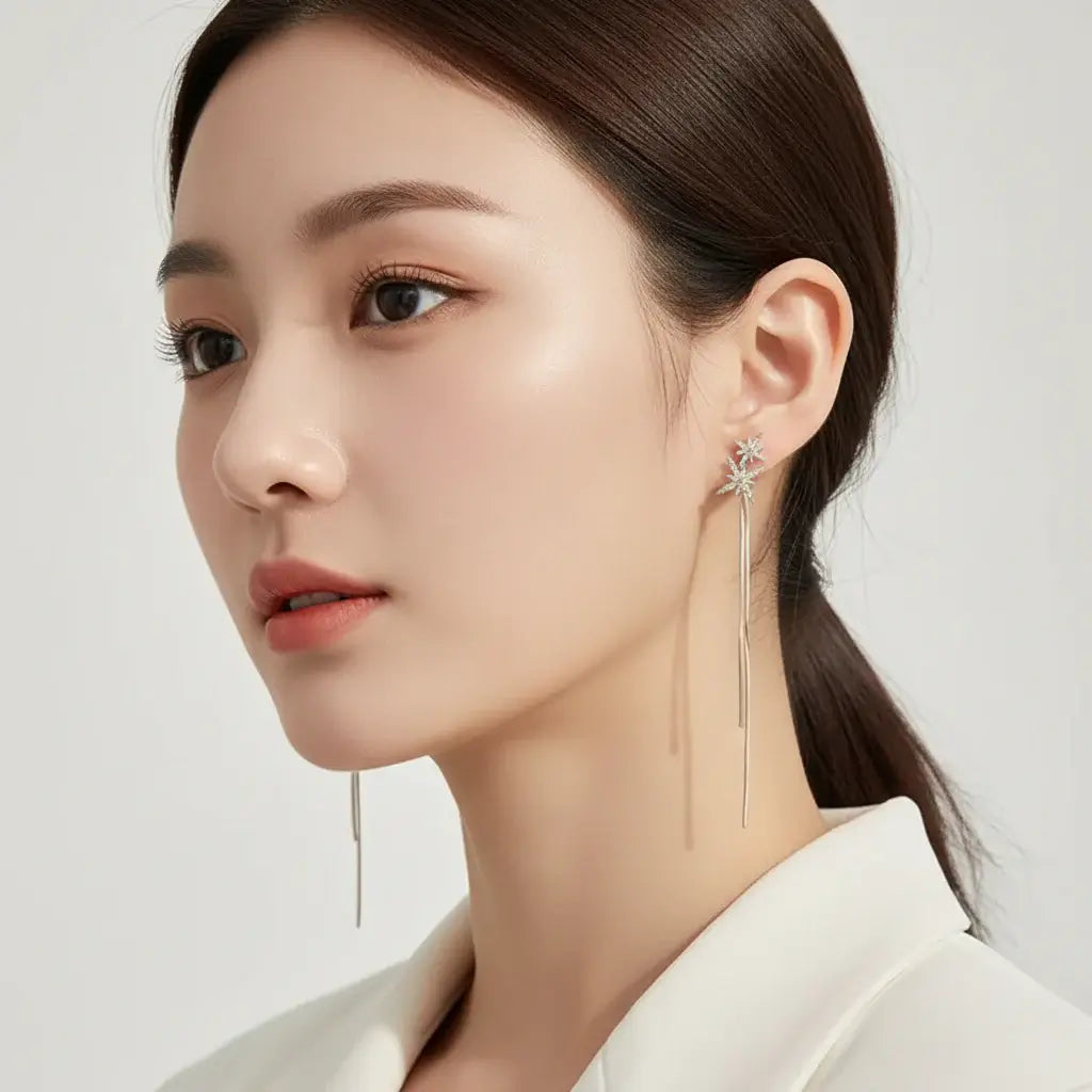 korean tassel drop earrings Long Tassel Drop Earrings Elegant jewelry - Hadi Craft
