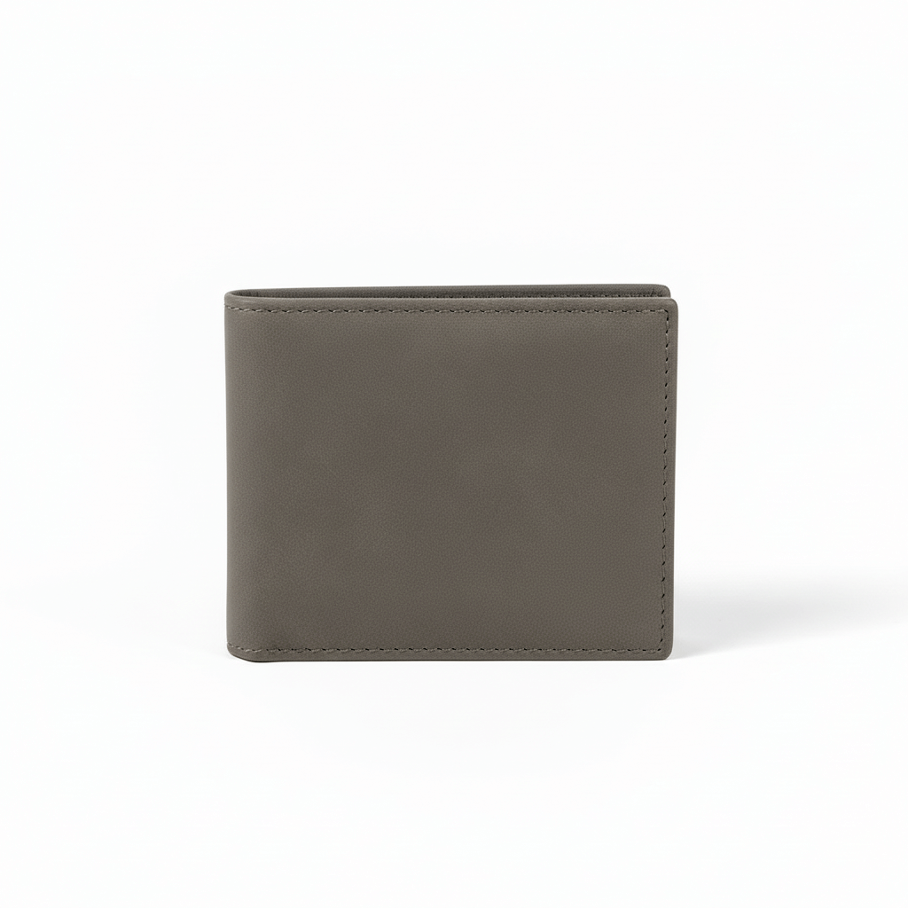 Alt Tag: Hadi Craft USA Laserable Leatherette Bi-Fold Wallet with Flip ID Display – Personalized Engraving, gray leather wallet, personalized engraved