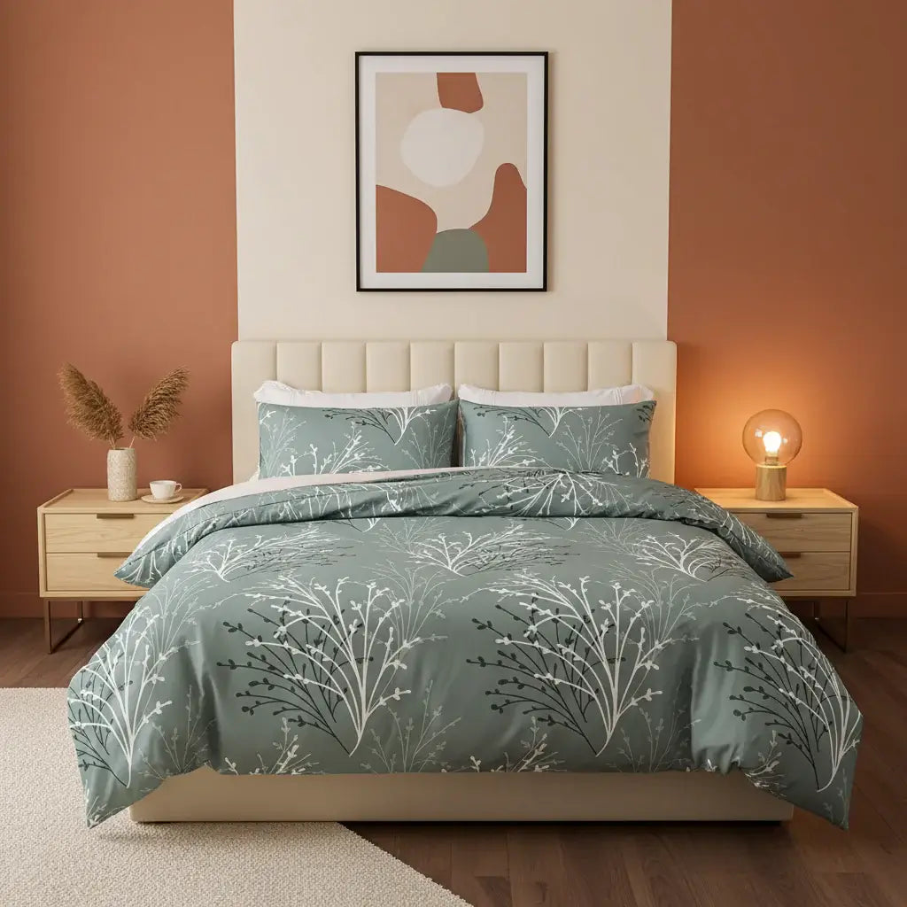 leaf floral duvet cover set queen 3pcs | Hadi Craft USA