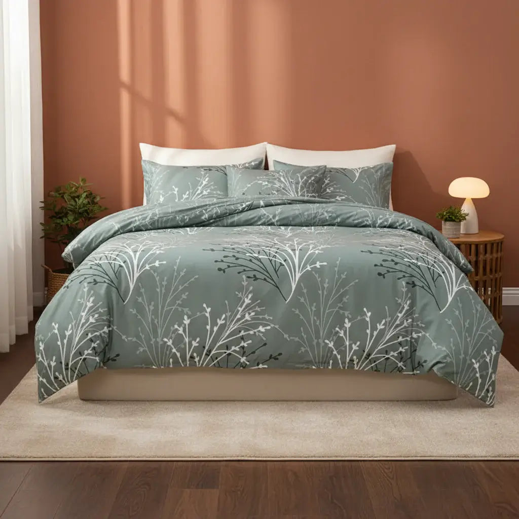 leaf floral duvet cover set queen 3pcs | Hadi Craft USA