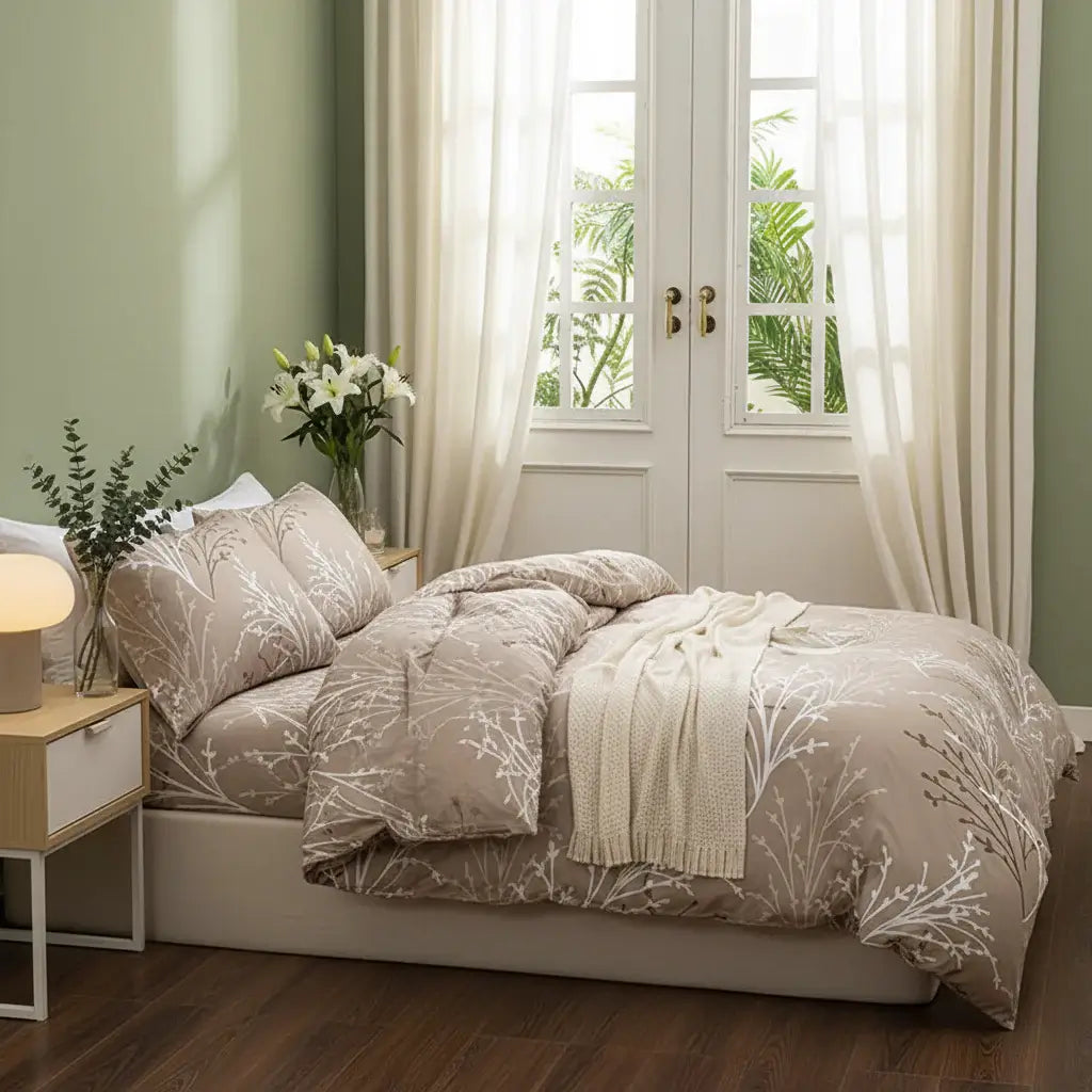 leaf floral duvet cover set queen 3pcs | Hadi Craft USA