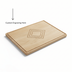 Alt Tag: Hadi Craft USA 13 3/4" x 9 3/4" Maple Cutting Board with Drip Ring & Custom Personalized Engraving, engraved wooden cutting board, personalized kitchen board