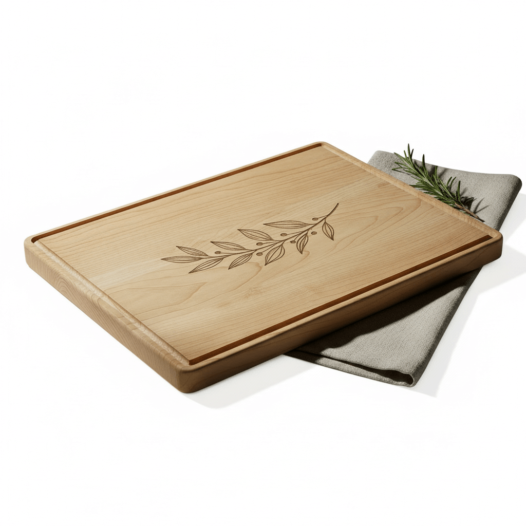 Hadi Craft USA 13 3/4" x 9 3/4" Maple Cutting Board with Drip Ring & Custom Personalized Engraving, engraved wooden cutting board, handmade kitchen board