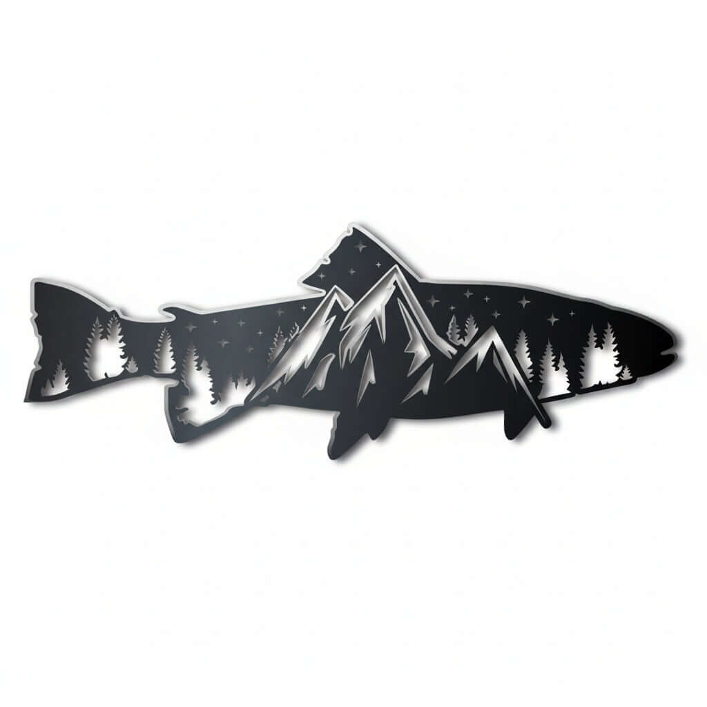 metal trout mountain wall art Outdoor Landscape | Hadi Craft USA