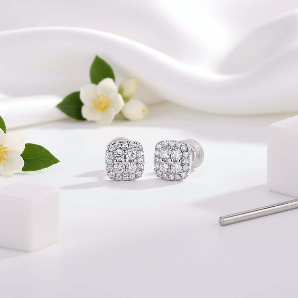 Mini Moissanite Stud Earrings – S925 Sterling Silver Platinum-Plated - Hadi Craft