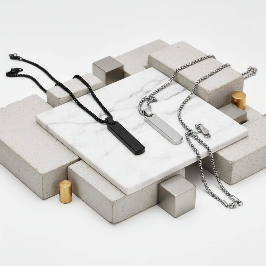 minimalist geometric necklace Rectangle Necklace Steel Pendant Chain - Hadi Craft