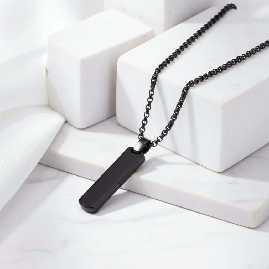 minimalist geometric necklace Rectangle Necklace Steel Pendant Chain - Hadi Craft