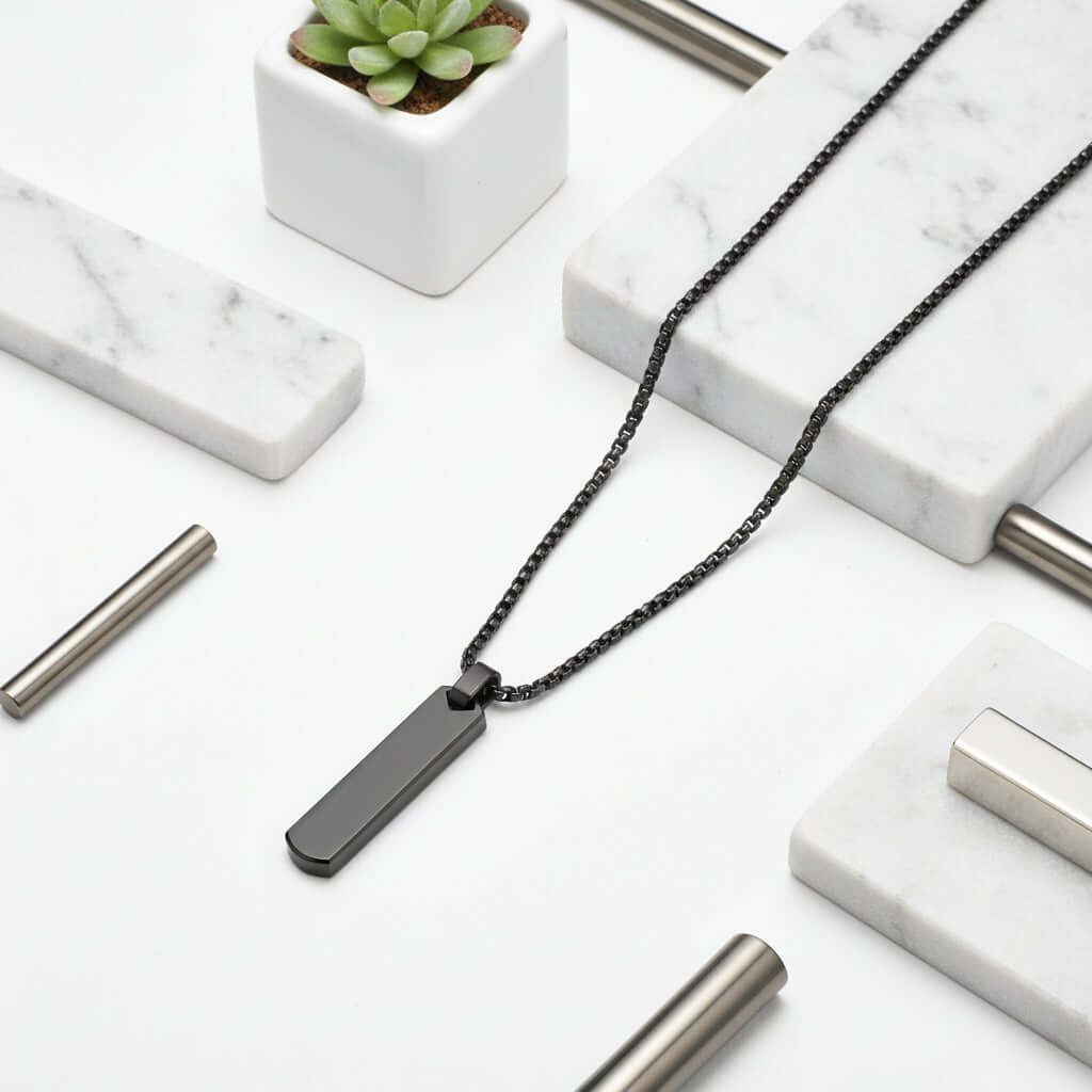 minimalist geometric necklace Rectangle Necklace Steel Pendant Chain - Hadi Craft