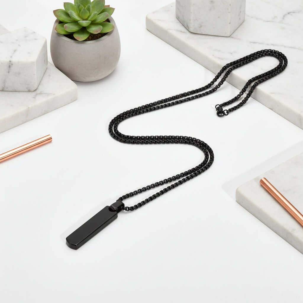 minimalist geometric necklace Rectangle Necklace Steel Pendant Chain - Hadi Craft