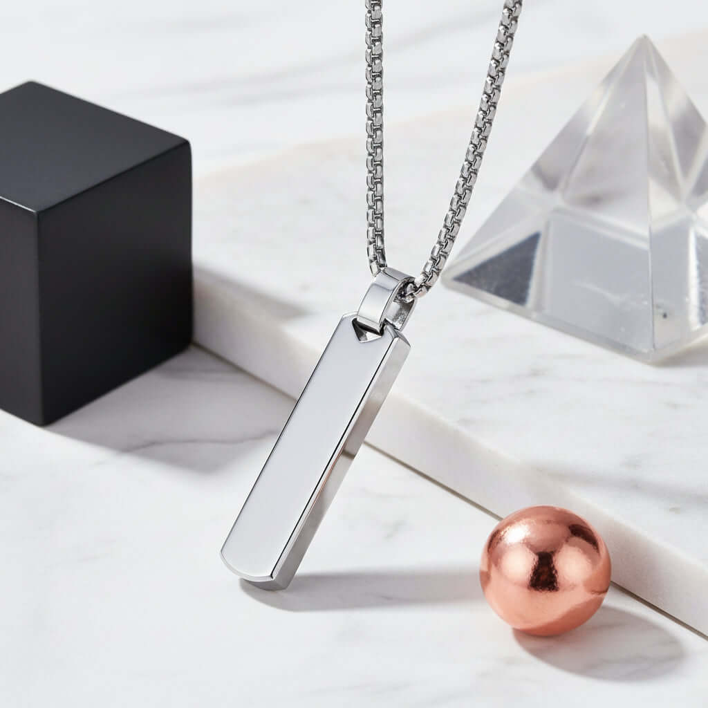 minimalist geometric necklace Rectangle Necklace Steel Pendant Chain - Hadi Craft