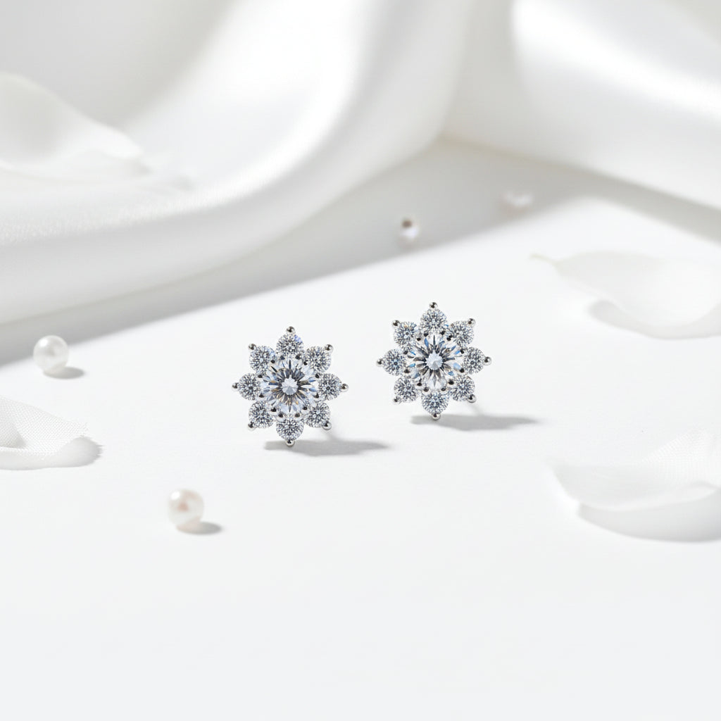 moissanite snowflake sunflower earrings | Hadi Craft USA