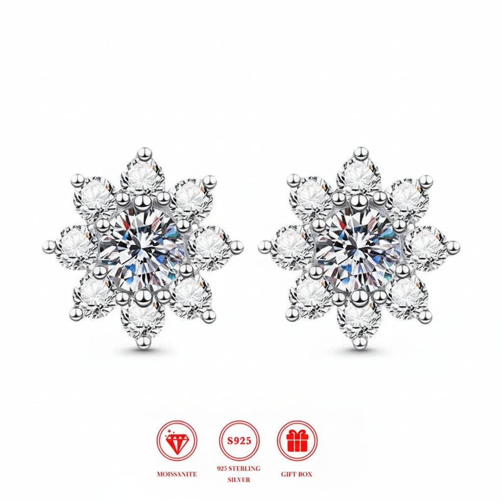 moissanite snowflake sunflower earrings | Hadi Craft USA