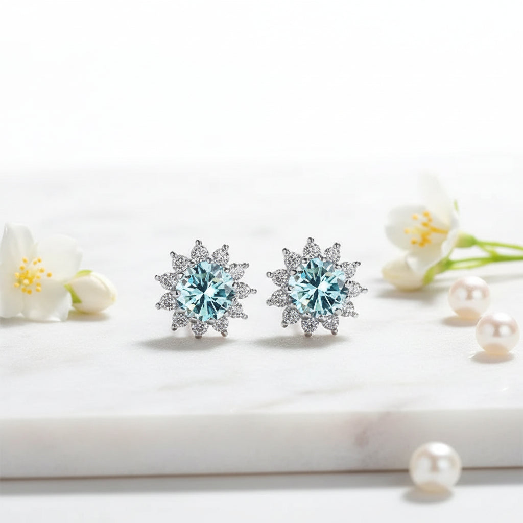 moissanite sunflower stud earrings | Hadi Craft USA