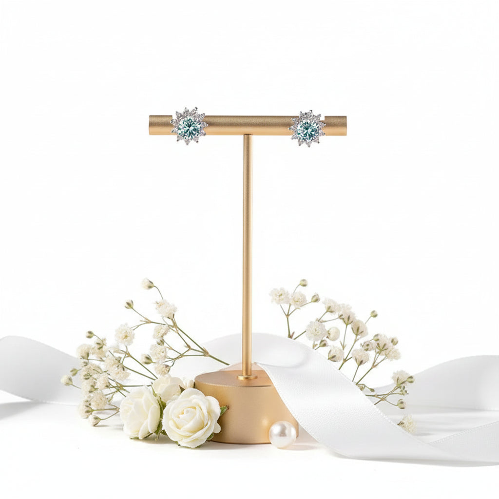 moissanite sunflower stud earrings | Hadi Craft USA