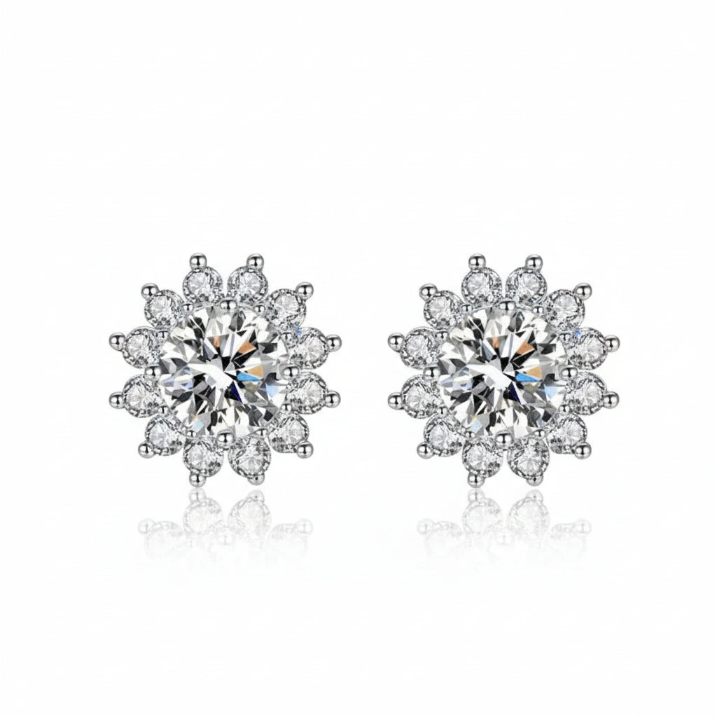moissanite sunflower stud earrings | Hadi Craft USA