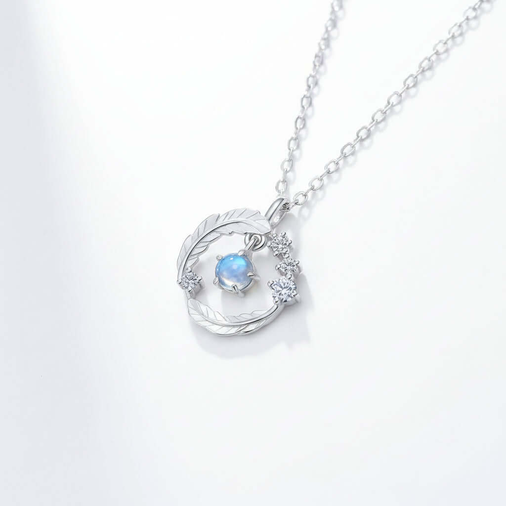 moonstone feather pendant necklace 925 Silver Feather Pendant Necklace - Hadi Craft