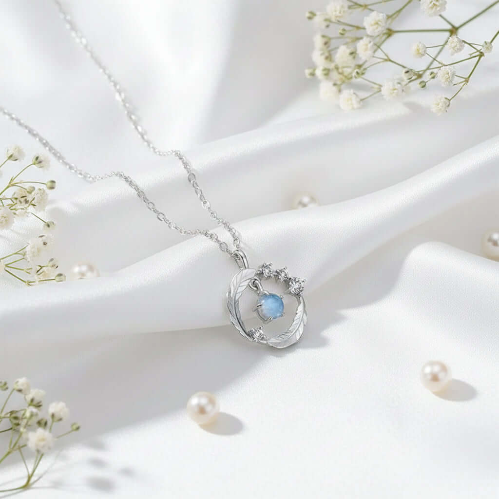 moonstone feather pendant necklace 925 Silver Feather Pendant Necklace - Hadi Craft