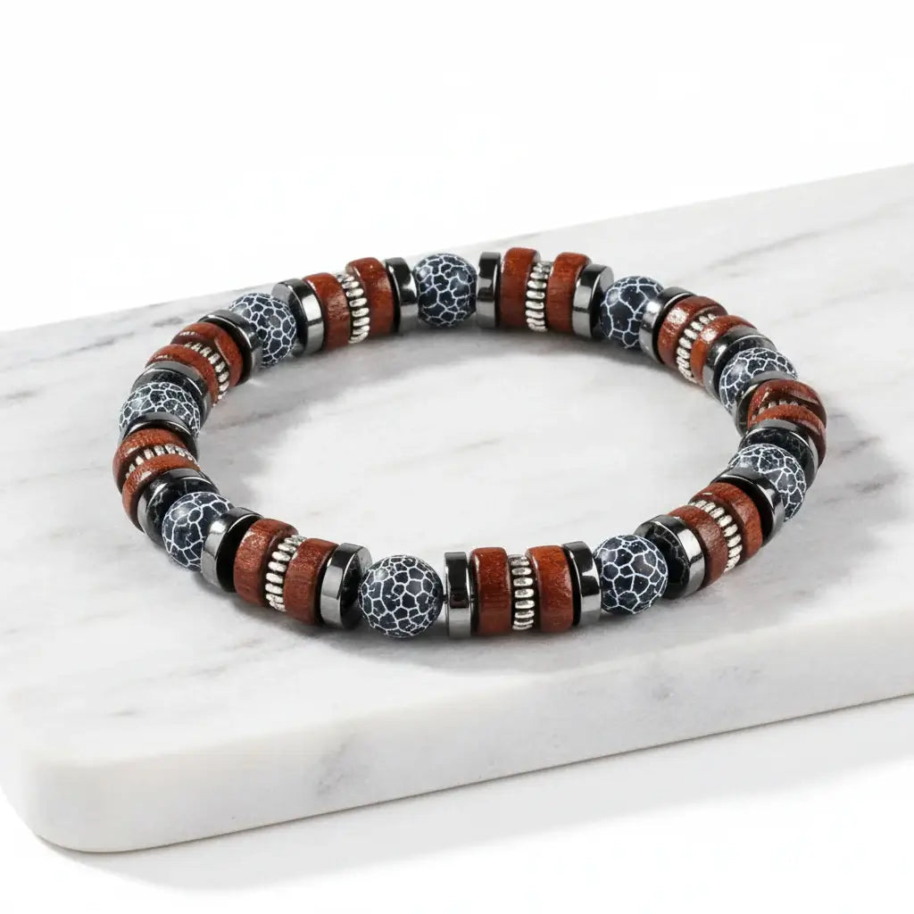 natural agate beaded bracelet for men Vintage Stone Bracelet - Hadi Craft