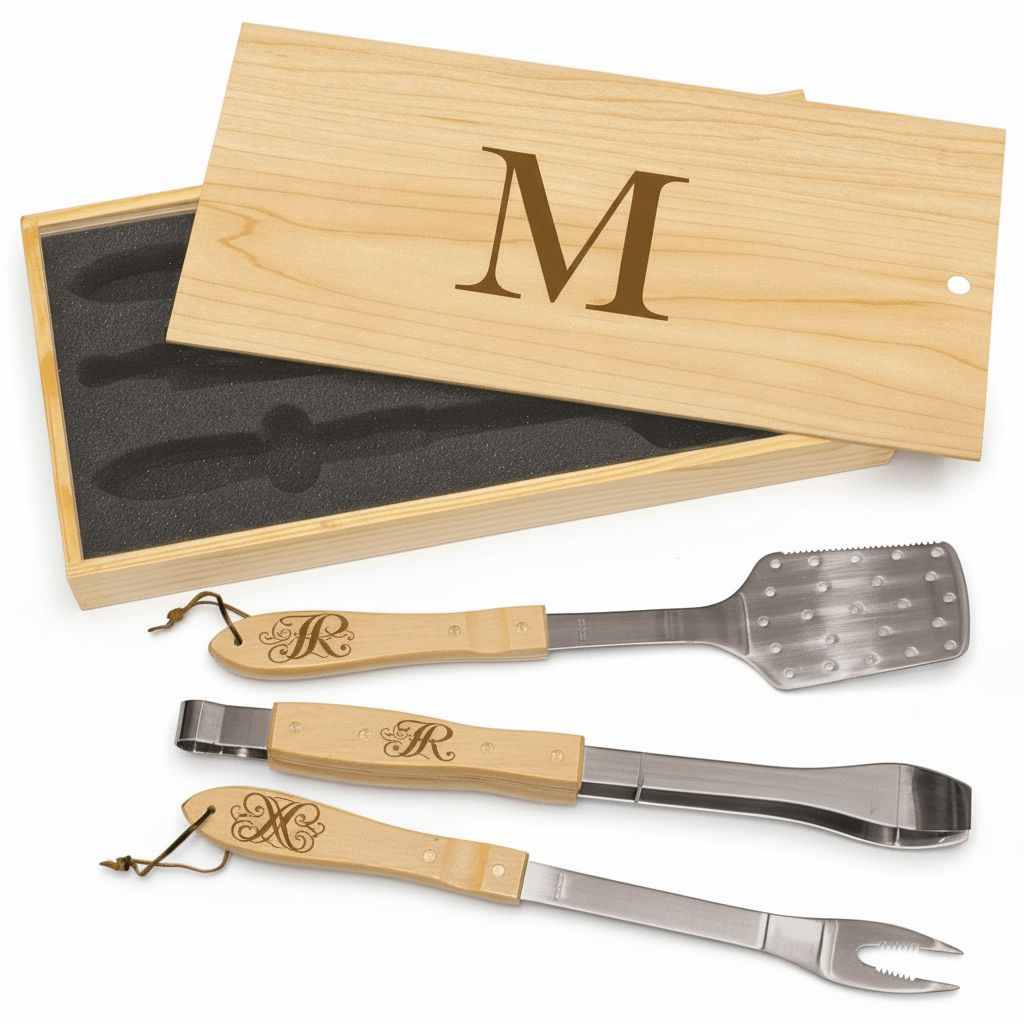 personalized bbq tool set in wooden box | Hadi Craft USA