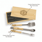 personalized bbq tool set in wooden box with Custom Engraving - Hadi Craft