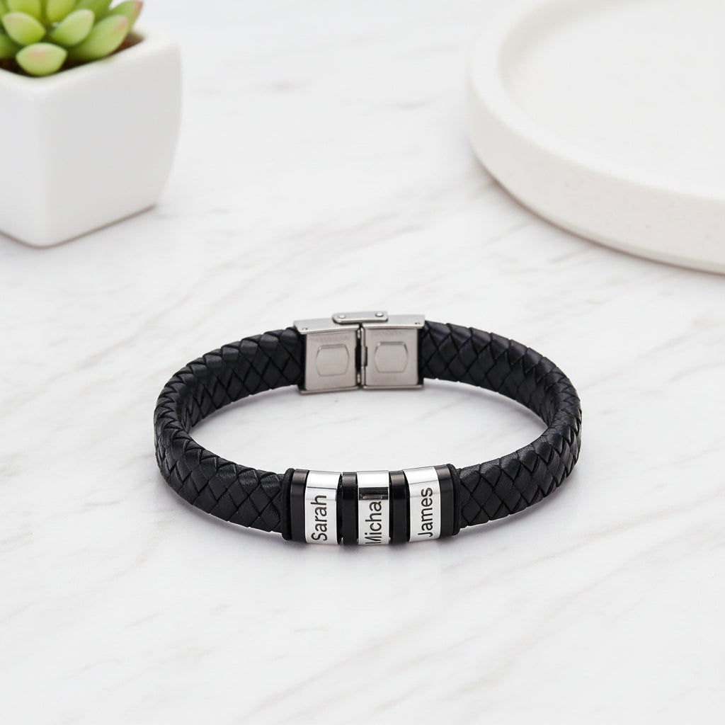 personalized black leather bracelet | Hadi Craft USA